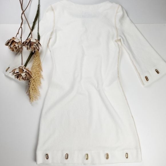Boston Proper White Fleece Dress Gold Eyelets XXS - Picture 7 of 15